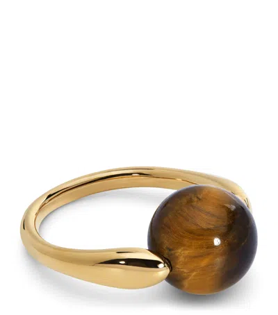 Monica Vinader X Kate Young Gold Vermeil And Tiger's Eye Round Ring In Brown