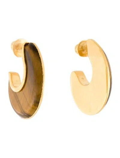 Pre-owned Monica Vinader X Kate Young Tiger's Eye Reversible Gemstone Hoop Earrings In Multi
