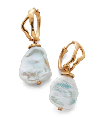 MONICA VINADER X MOTHER OF PEARL LARGE GOLD VERMEIL AND KESHI PEARL DROP EARRINGS