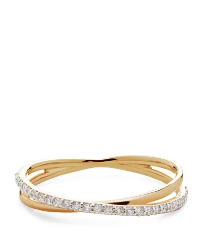 Monica Vinader Yellow Gold And Diamond Crossover Ring In Pattern