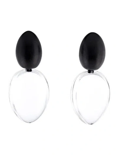 Pre-owned Monies Acrylic & Ebony Wood Oversized Clip-on Drop Earrings In Multi