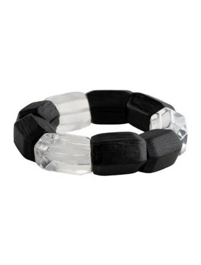 Pre-owned Monies Acrylic & Kamagong Wood Stretch Bangle Bracelet, 6.5" In Black/clear