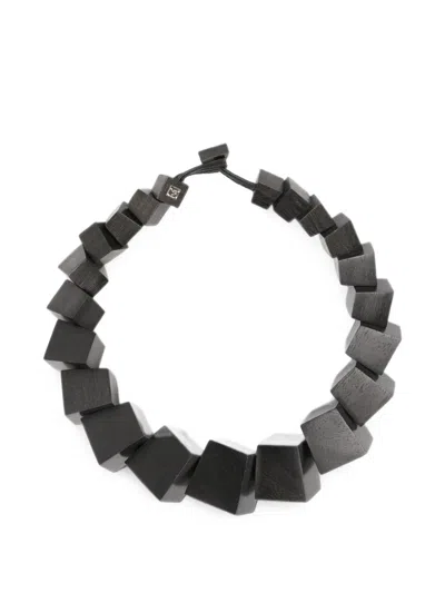 Monies Aether Geometric Wood Necklace In Black