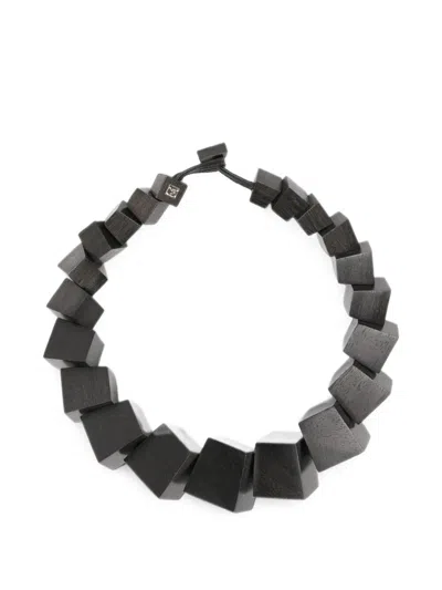 Monies Aether Geometric Wood Necklace In Black