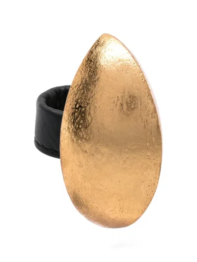 Monies Almond-shape Leather-band Ring In Gold