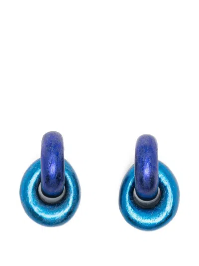 Monies Interlocking Hoop Earrings In Blue