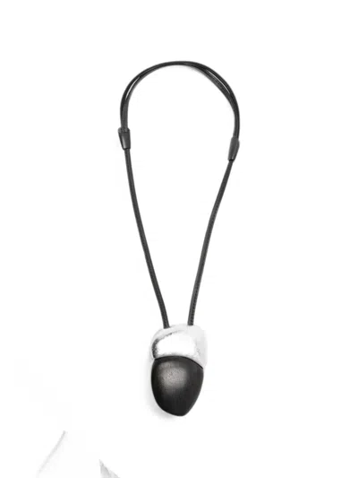 Monies Aurena Wood-pendant Leather-strap Necklace In Gray