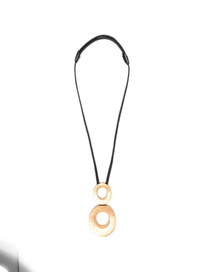Monies Circular-pendant Leather-strap Necklace In Gold