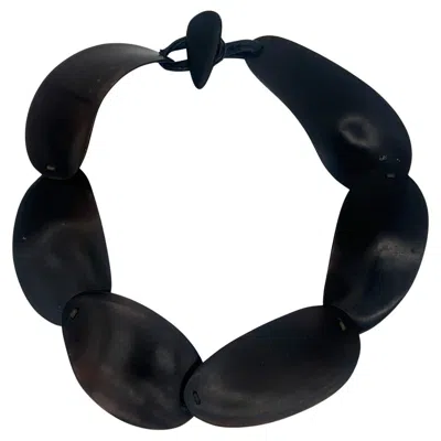 Pre-owned Monies Dark Brown Black Natural Resin Bead Leather Choker Necklace