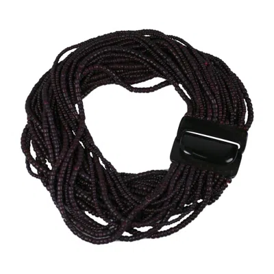 Pre-owned Monies Deep Aubergine Bead Necklace In Black