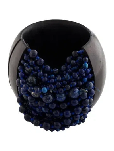 Pre-owned Monies Dyed Wood Multistrand Beaded Bracelet In Black/blue