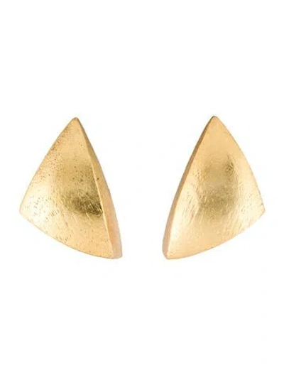 Pre-owned Monies Foil & Wood Clip-on Earrings In Gold