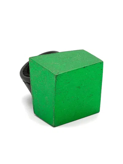 Monies Geometric Leather Ring In Green