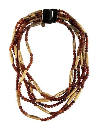 Pre-owned Monies Gerda Lynggaard Amber & Horn Multi-strand Necklace, 22" In Brown/gold/orange