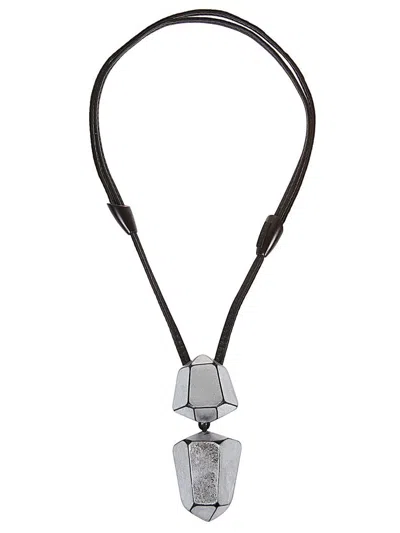 Monies Glim Leather Necklace With Pendant In Silver