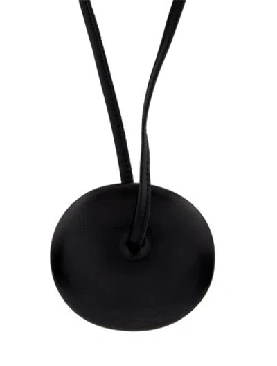 Pre-owned Monies Leather & Wood Oversized Pendant Necklace, 40" In Black