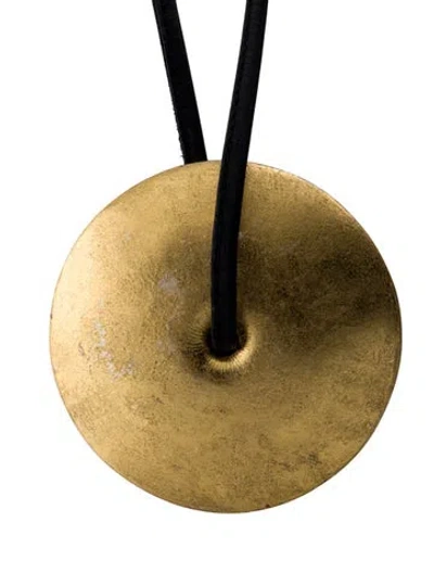 Pre-owned Monies Leather, Gold Foil Wood Disk Pendant Necklace, 44" In Multi