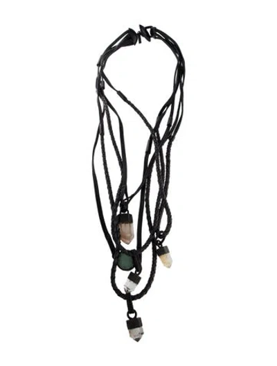 Pre-owned Monies Leather Multistrand Necklace, 22"