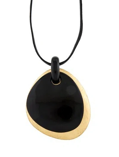 Pre-owned Monies Leather, Wood & Resin Pendant Necklace, 42" In Multi