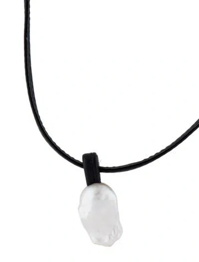 Pre-owned Monies Leather, Wood, Resin, & Pearl Pendant Necklace, 34" In Multi
