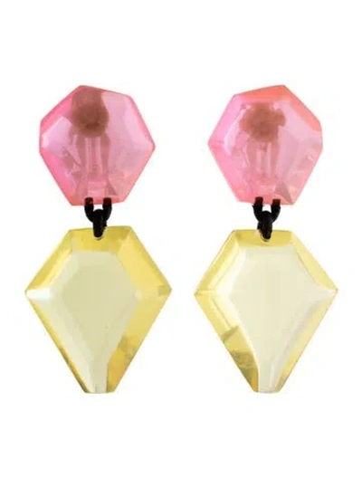 Pre-owned Monies Lucite Riley Drop Clip On Earrings In Black/pink/yellow