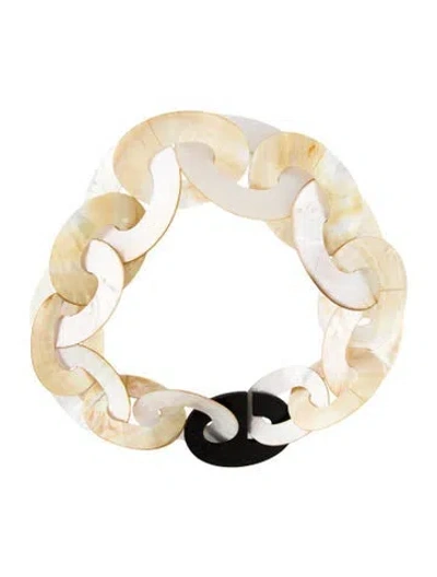 Pre-owned Monies Mother Of Pearl & Wood Collar Necklace, 21.75" In Multi