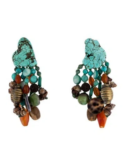 Pre-owned Monies Mother Of Pearl, Shell & Multistone Clip-on Drop Earrings