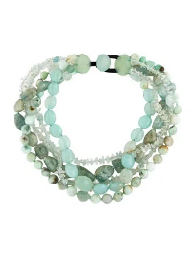 Pre-owned Monies Multistone, Leather & Cord Multistrand Necklace, 18.5" In Black/blue/brown