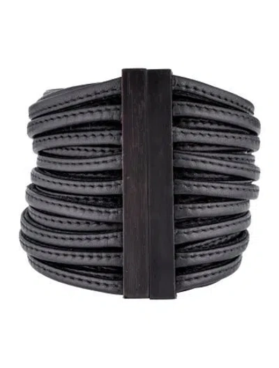 Pre-owned Monies Multistrand Leather & Wood Wrap Bracelet