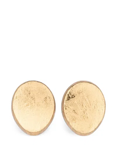Monies Oval-shaped Wood Earrings In Gold