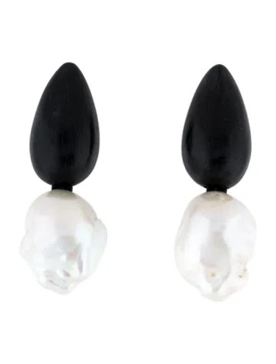 Pre-owned Monies Pearl & Wood Clip On Earrings In Multi