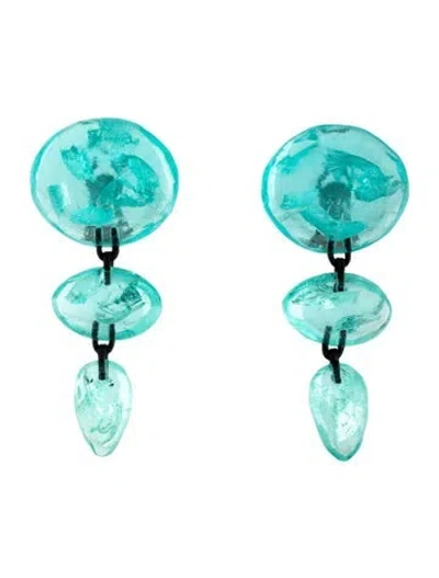 Pre-owned Monies Resin & Cord Three Tier Drop Clip On Earrings In Blue