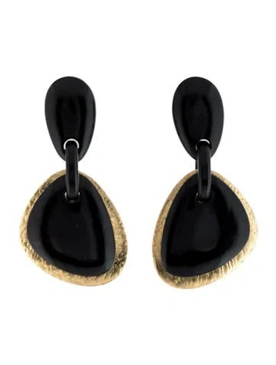Pre-owned Monies Resin And Wood Clip-on Drop Earrings In Black/gold