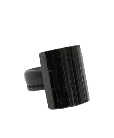 Monies Ring With Vertical Stripe Detailing In Black