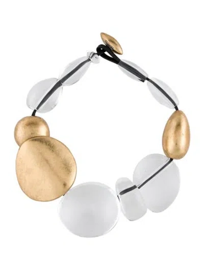 Pre-owned Monies Sydney Foil, Leather & Acrylic Necklace Collar, 20"