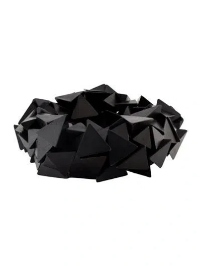 Pre-owned Monies Wood & Cord Stretch Bangle Bracelet, 12" In Black