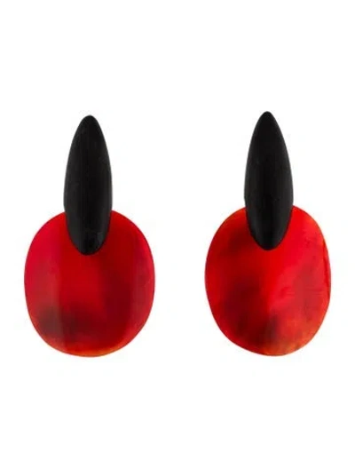 Pre-owned Monies Wood & Horn Drop Clip On Earrings In Red