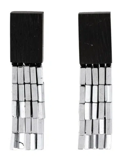 Pre-owned Monies Wood & Metallic Stone Aria Clip-on Drop Earrings In Brown