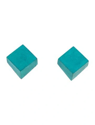 Pre-owned Monies Wood Block Geometric Clip-on Earrings In Blue