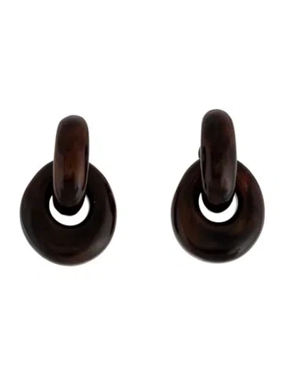 Pre-owned Monies Wood Clip-on Drop Earrings In Brown