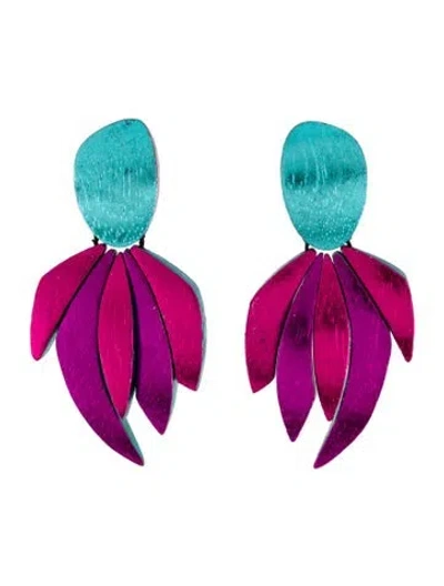 Pre-owned Monies Wood, Foil & Cord Clip-on Drop Earrings In Blue/pink/purple