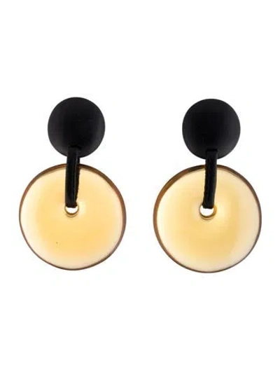 Pre-owned Monies Wood, Leather & Resin Drop Earrings In Black/orange