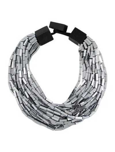 Pre-owned Monies Wood, Leather & Stone Multistrand Collar Necklace, 17"