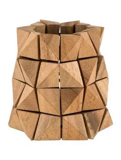Pre-owned Monies Wooden Geometric Stretch Bangle Bracelet, 6.5" In Multi