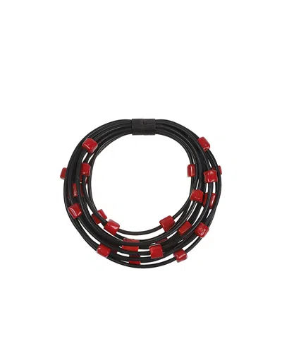 Monies Woven Leather Necklace In Multi