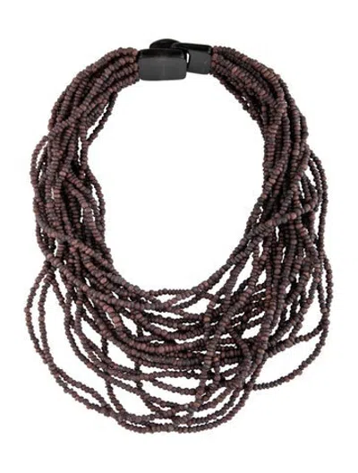 Pre-owned Monies X Gerda Lynggaard Wood Vintage Multistrand Necklace, 17" In Brown