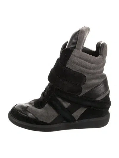 Pre-owned Monika Chiang Suede Colorblock Pattern Lace-up Boots In Black