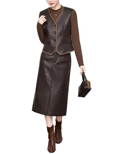 Monique Lagarde 2pc Vest & Skirt Set In Brown