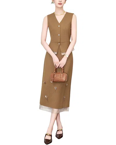 Monique Lagarde 2pc Vest & Skirt Set In Caramel