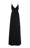 Monique Lhuillier A-line V Neck Wool Blend Gown With Pearl Straps In Black